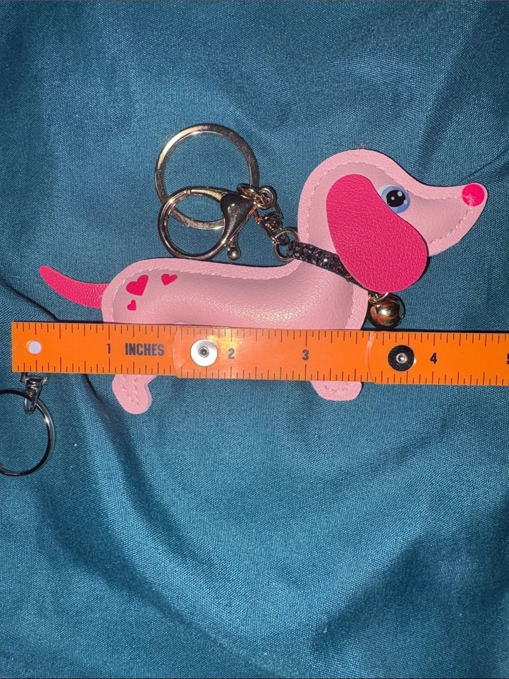 Pink Dachshund Dog Keychain Charm